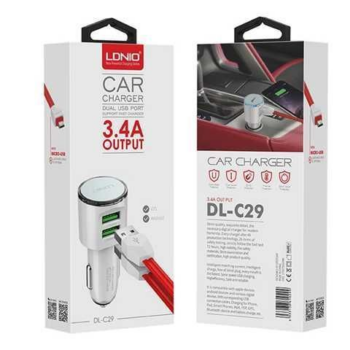 CARGADOR VEHICULAR LDNIO DLC29 / 18W / 3.4A / IPH