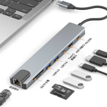 HUB 8 EN 1 TIPO C CON RJ45 / USB / 4K HDMI / PD PORT / TIPO C / SD / MICRO SD