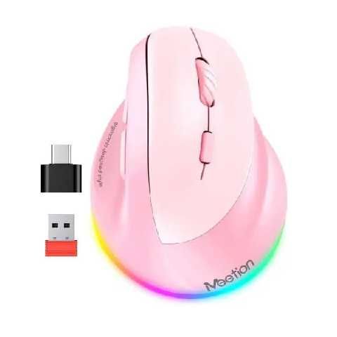 4762_imagen_1.png MOUSE MEETION BTM010R VERTICAL INALAMBRICO RECARGABLE / ROSADO - Imagen 1